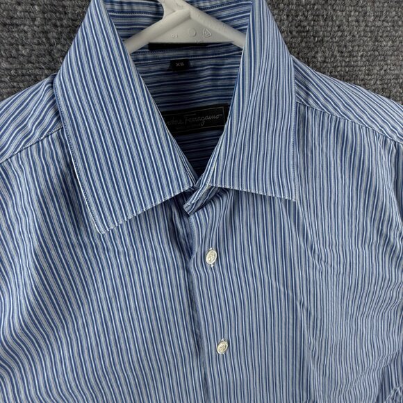 Salvatore Ferragamo XS Blue Stripe Short Sleeve Button Up Shirt Men Cotton Woven - Picture 7 of 15